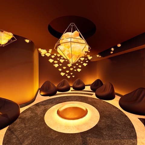 3D-Simulation der neuen Salzlounge in der Saunawelt im Phönix-Bad Ottobrunn © wellverde concept GmbH