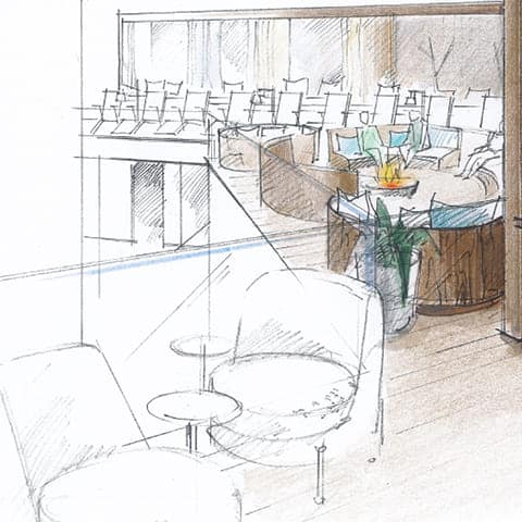 Blick in die Feuerlounge (Architektur-Zeichnung, © wellverde concept GmbH)